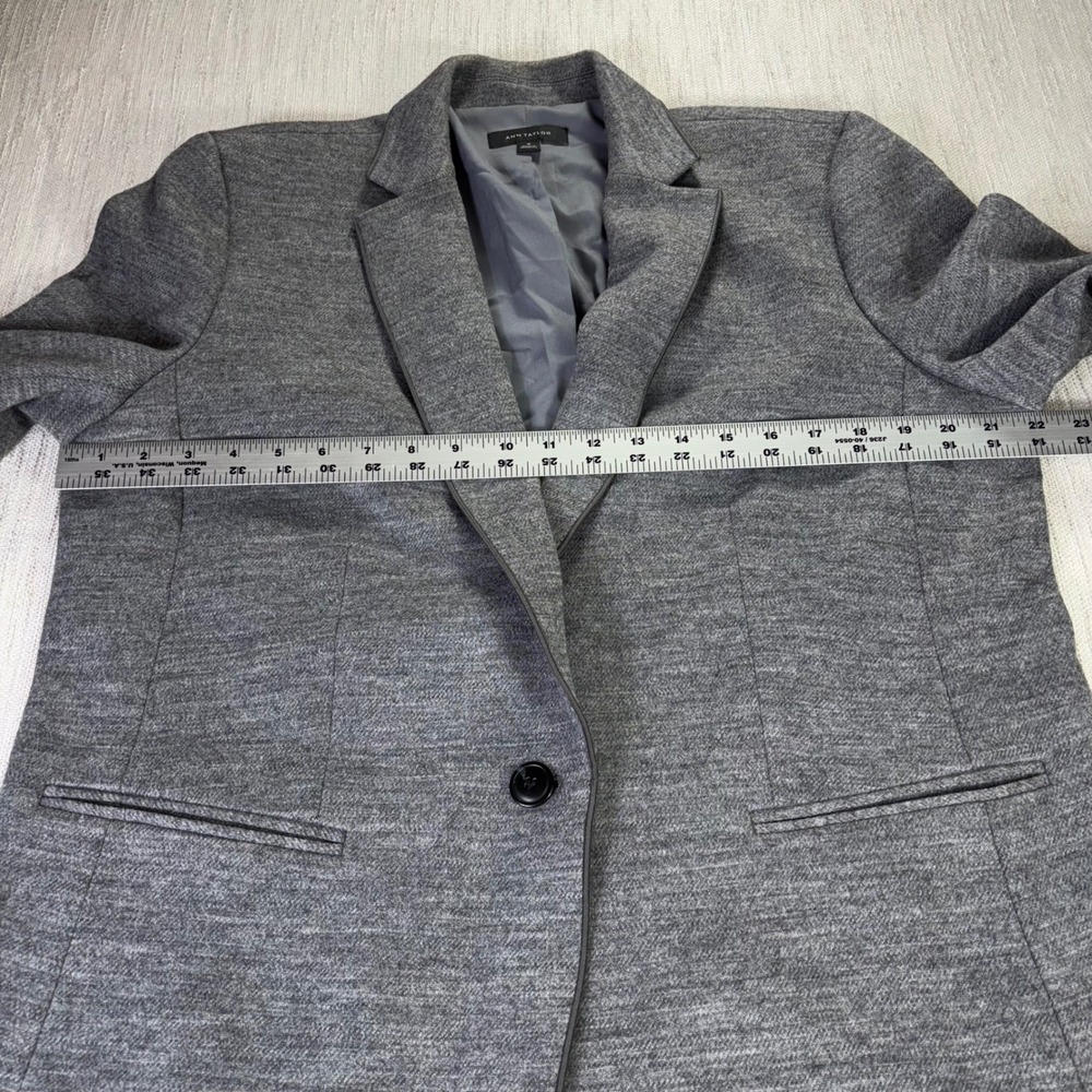 Ann Taylor Gray Wool Blend Single Button Blazer Jacket Piped‎ Trim Plus Size 18 - Picture 6 of 9
